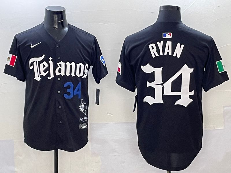 Men Texas Rangers 34 Ryan Black Five generations Joint Name 2025 Nike MLB Jersey style 2